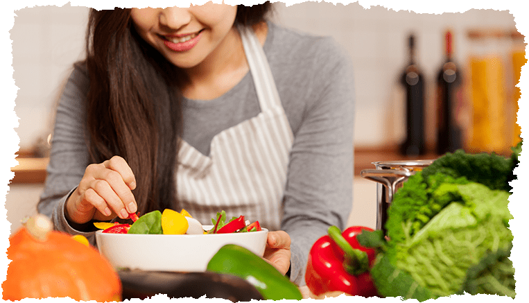 jeune femme prepare manger fond cuisine